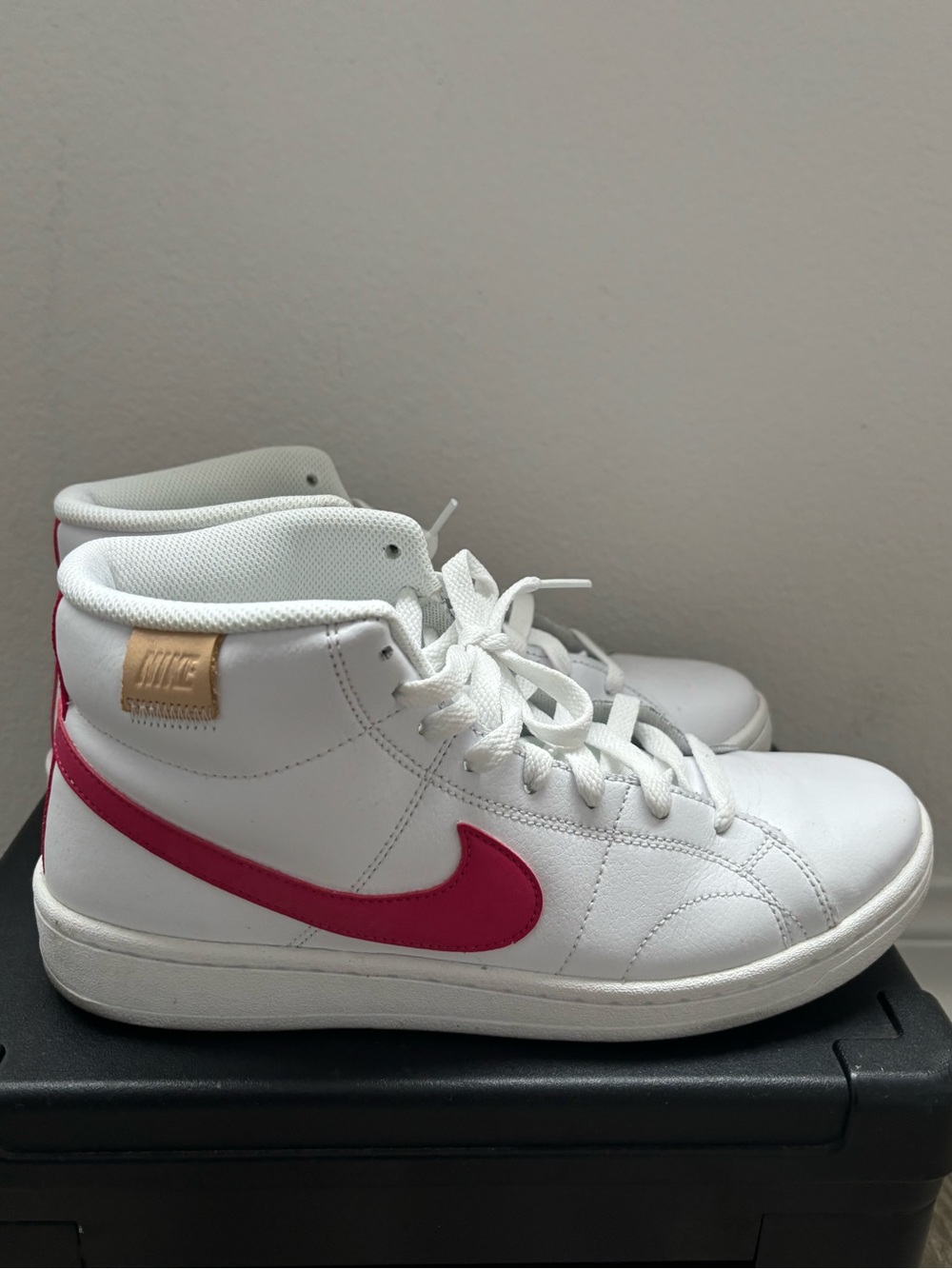 Nike Women's White Court Royale High-Top Sneakers with Pink Swoosh